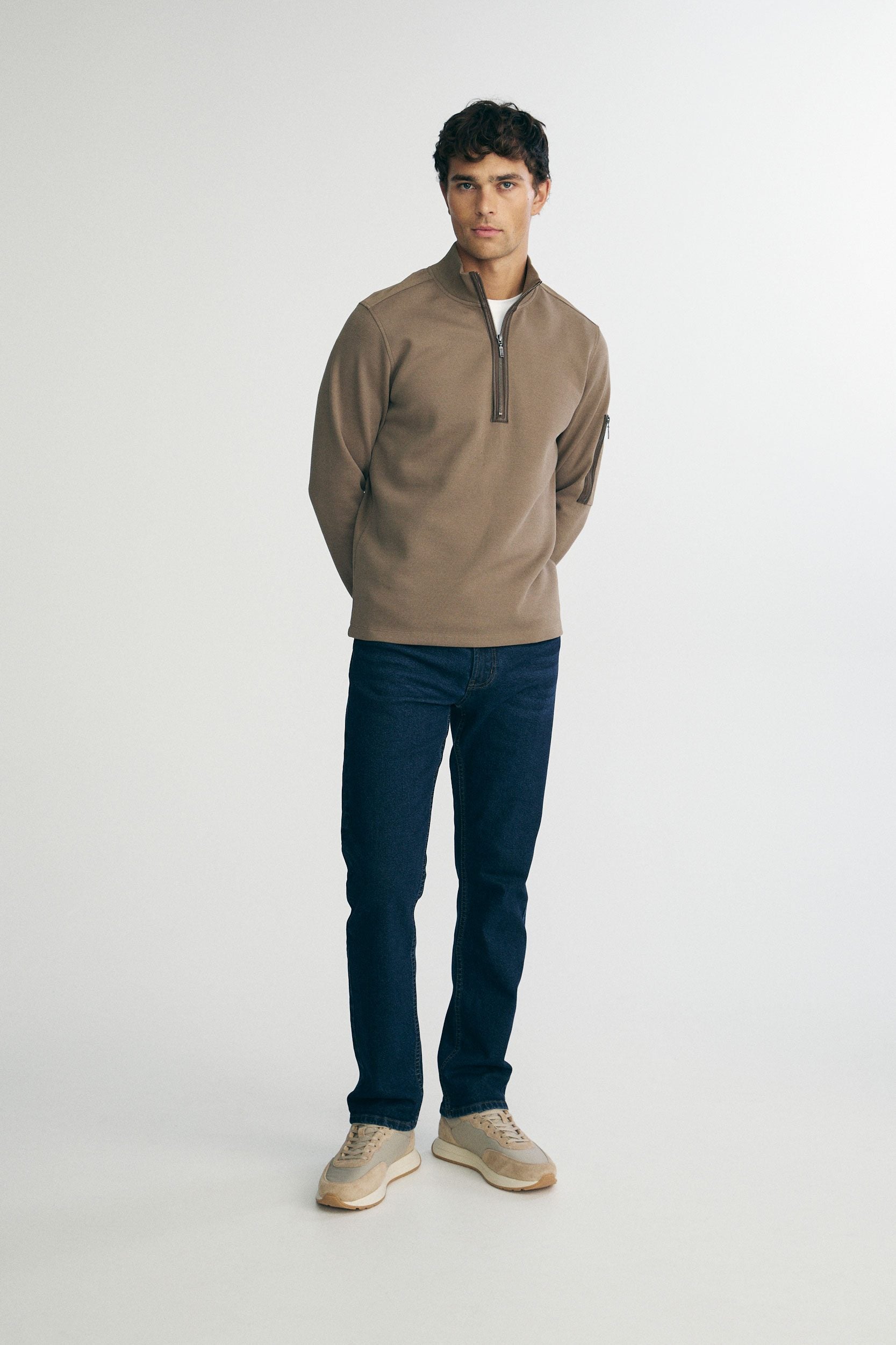 Half zip sweater with vegan leather