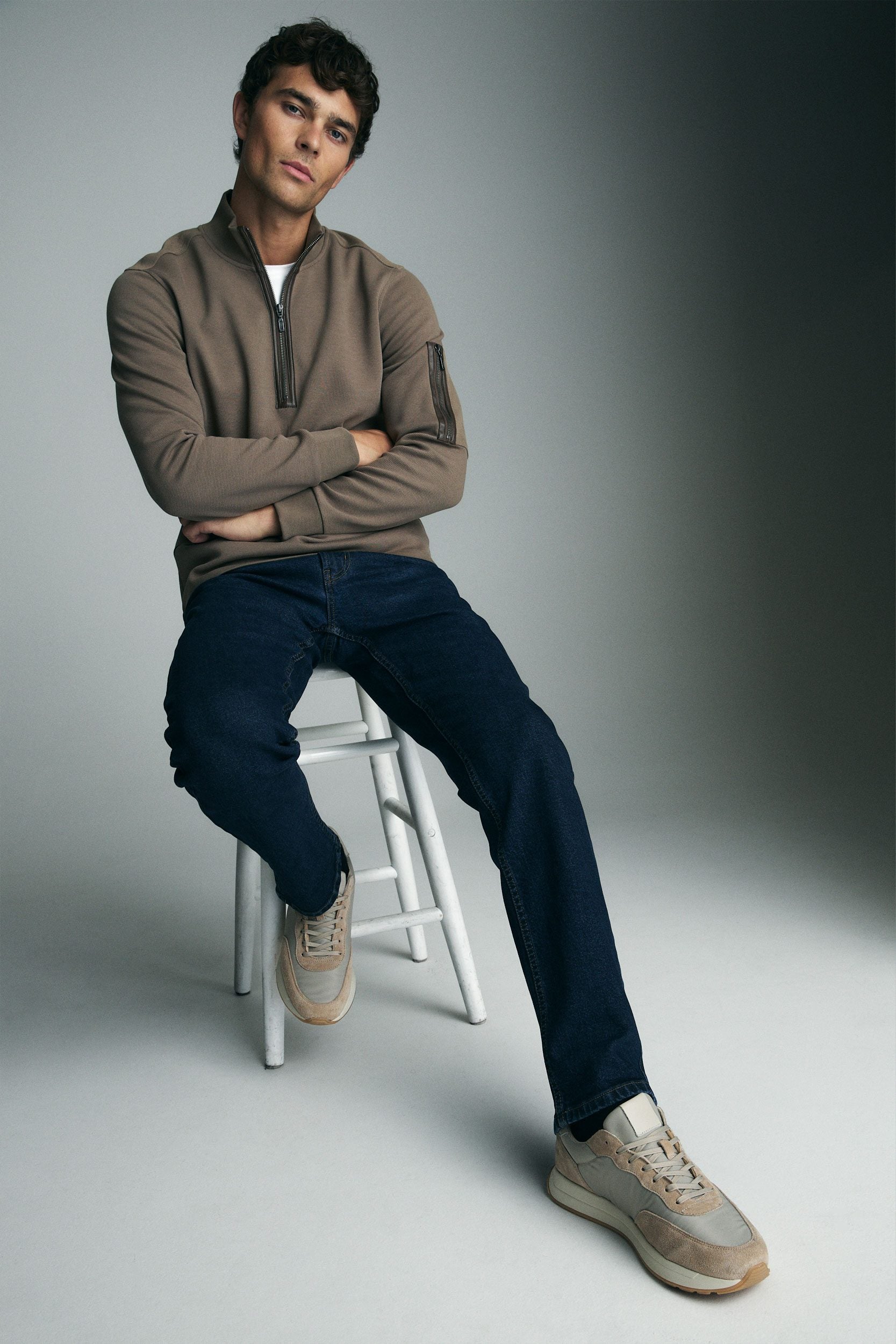 Half zip sweater with vegan leather