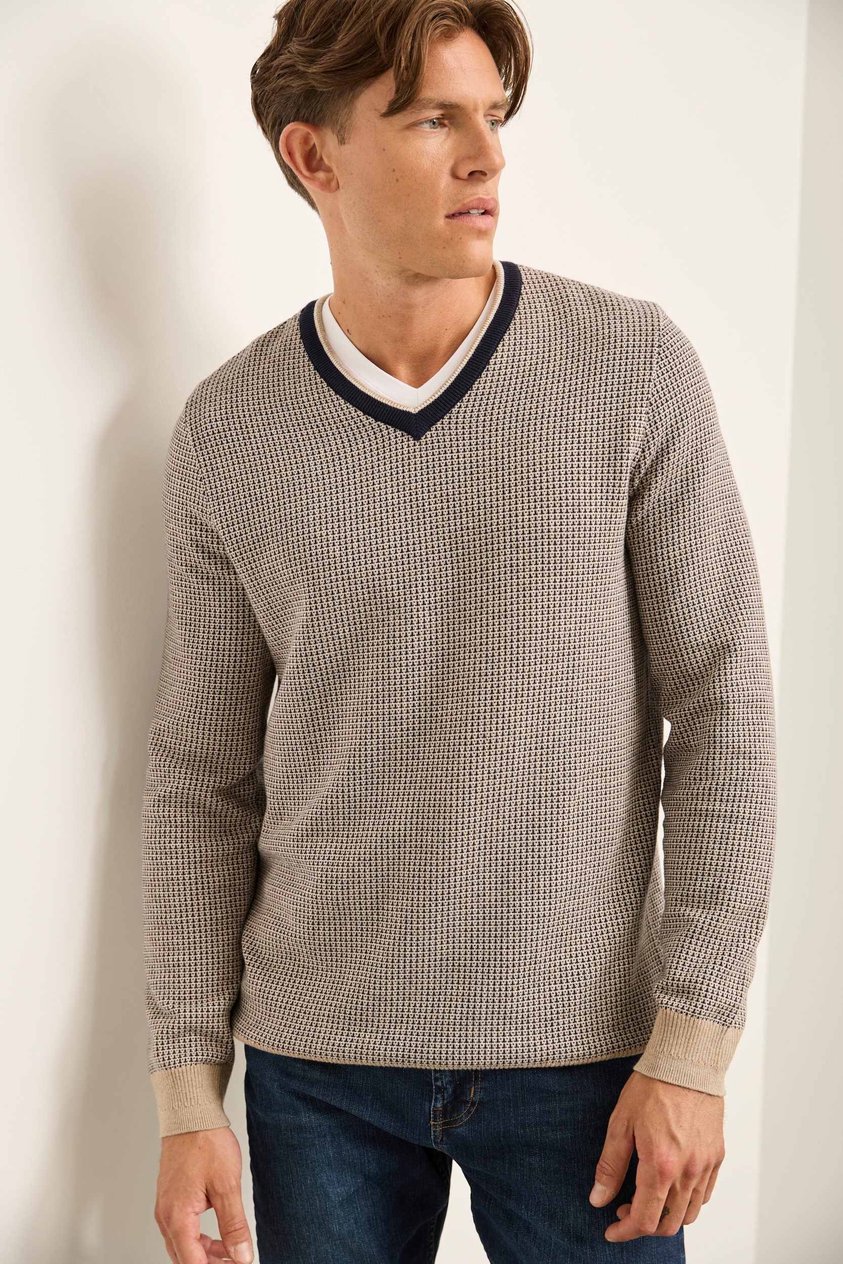 Micro Pattern V-Neck Sweater
